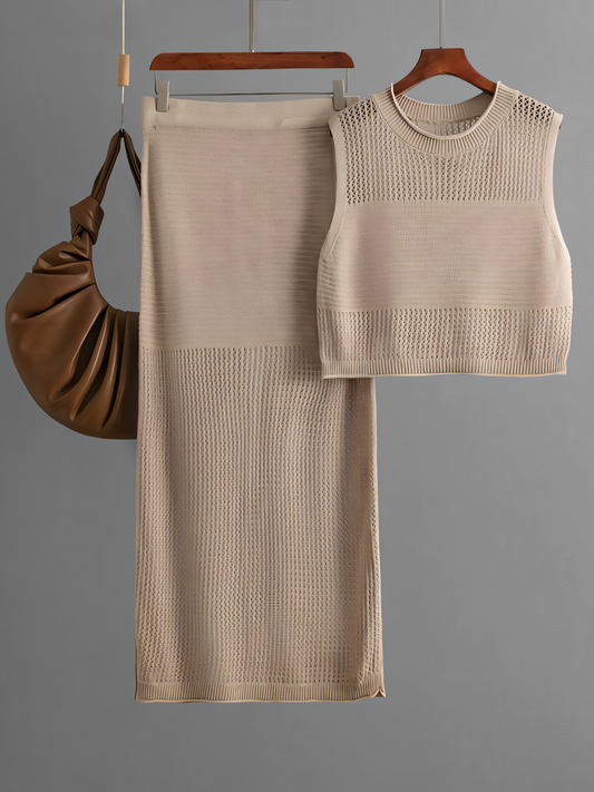 Knit Slit Half Body Skirt Two Piece