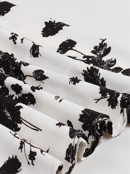 Black Floral Print Patchwork Black V-neck Midi Dress