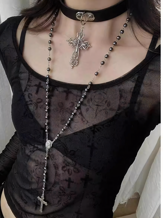 Punk Cross Leather Choker Necklace