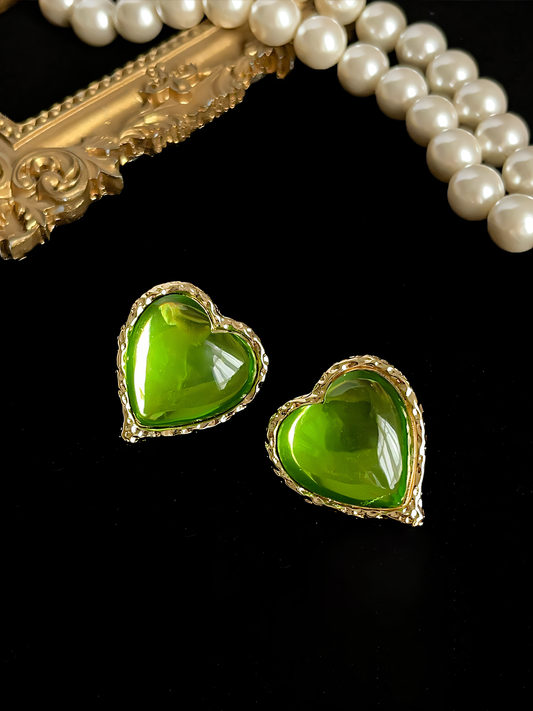 Vintage Green Heart Fashion Earrings