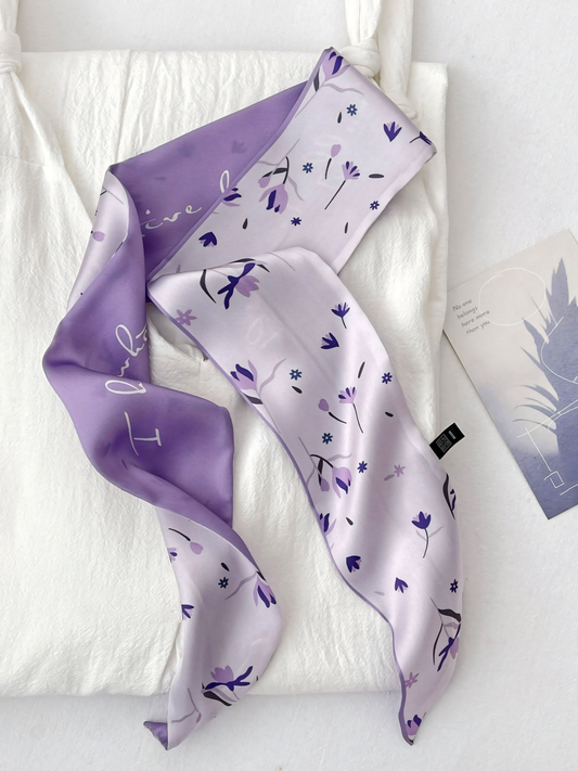Elegant Purple Floral Silk Scarf