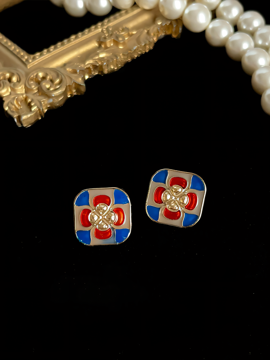 Vintage Square Red and Blue Earrings