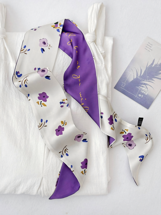 Purple Floral Silk Scarf