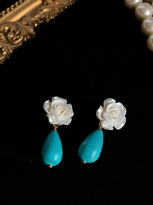 Vintage Turquoise Camellia Earrings