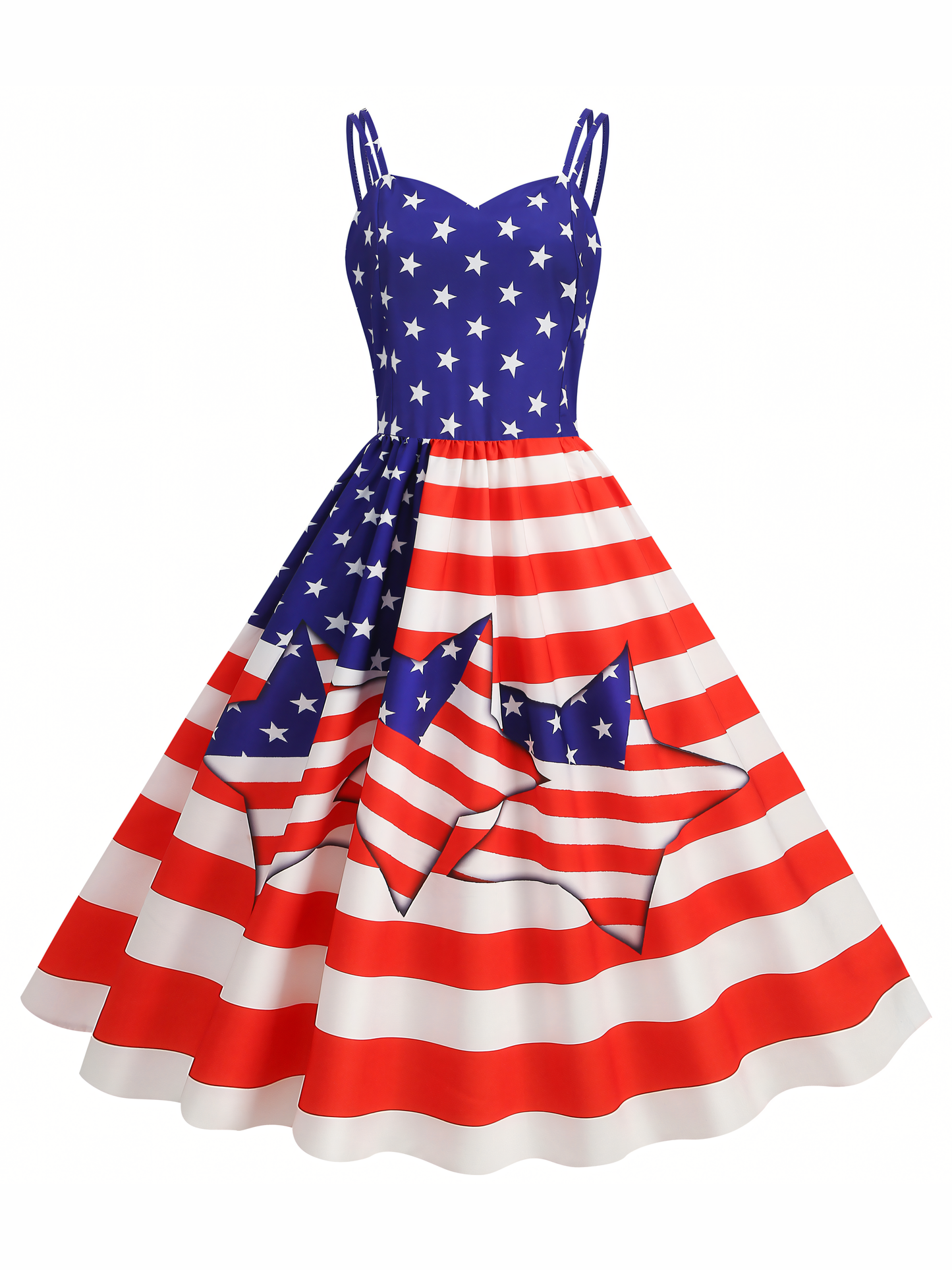 Independence Day Printed Vintage Midi Dress