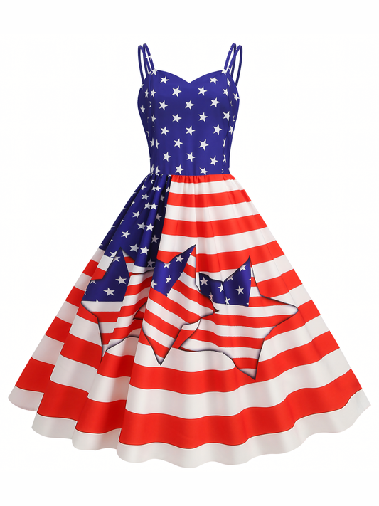 Independence Day Printed Vintage Midi Dress
