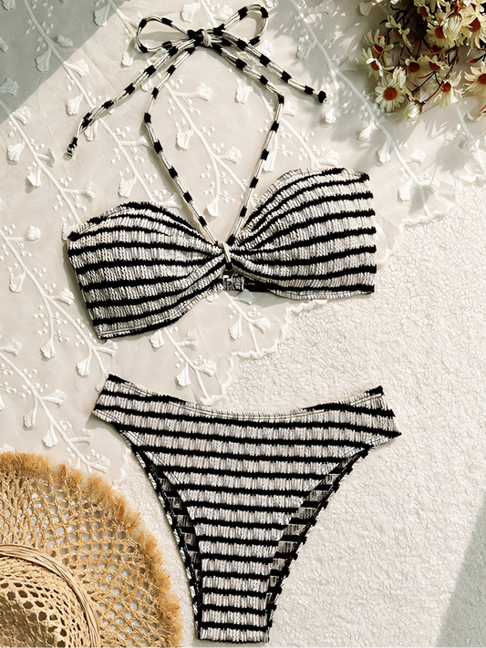 Striped Print Mid-rise Bikini