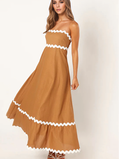 Solid Color Lace Patchwork Over-sized Swing Maxi Dress