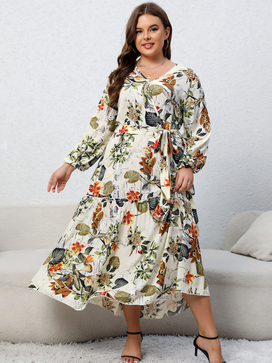 Apricot Floral Long Sleeve Maxi Dress