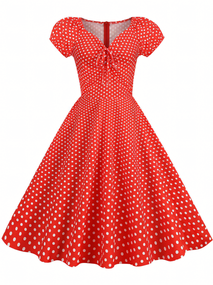 Vintage V-neck Swing Midi Dress