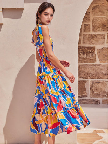 Colorful Print Strap Maxi Dress