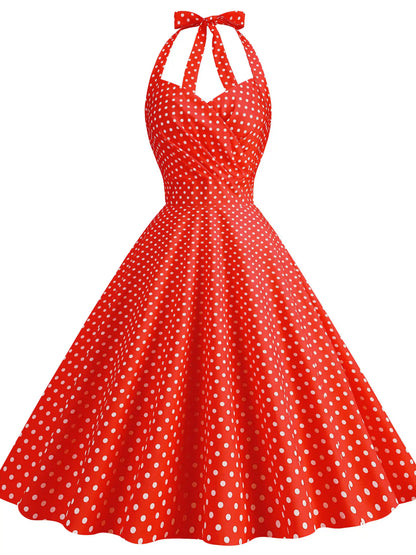 Polka Dot Printed Sexy Neck Wrap Slimming Big Hem Midi Dress