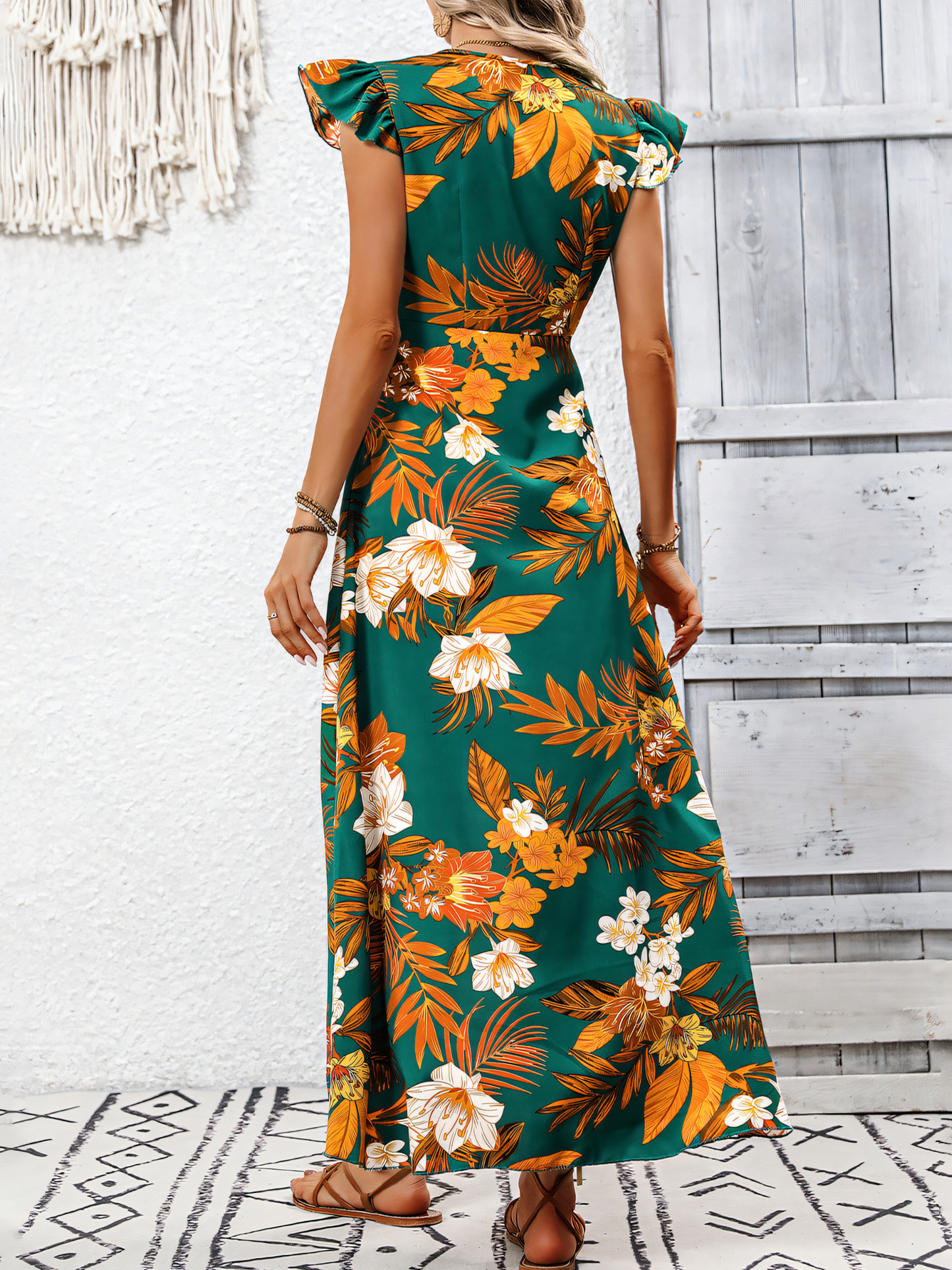 Print Sexy V-neck Slit Maxi Dress