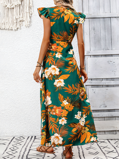 Print Sexy V-neck Slit Maxi Dress