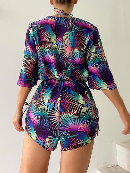 Leaves Printed Bikini Trio Set