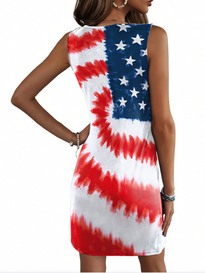 Independence Day Tie-Dye Printed Skirt Tank Mini Dress
