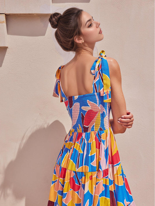 Colorful Print Strap Maxi Dress