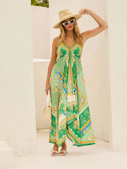 Slip Green Print Maxi Dress