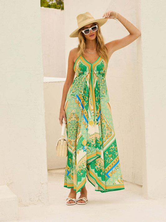 Slip Green Print Maxi Dress