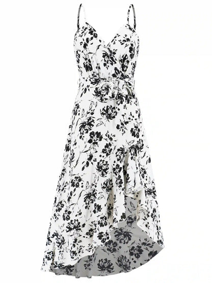 White Halter Irregular Floral Beach Maxi Dress