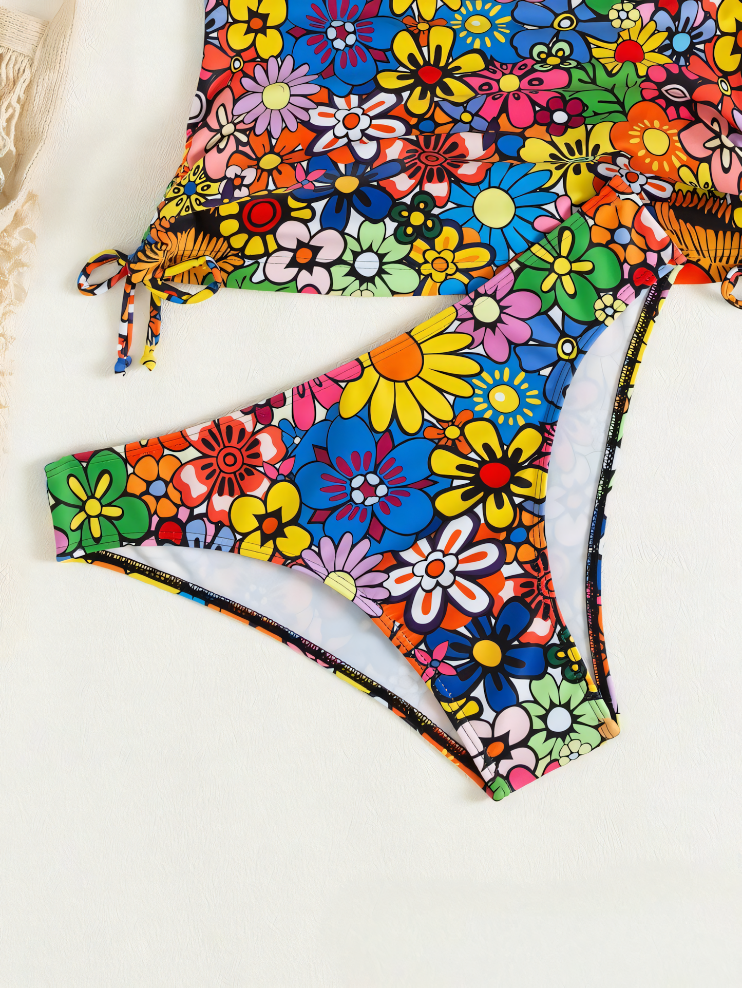 Colorful Floral Printed Neck Tankini Set