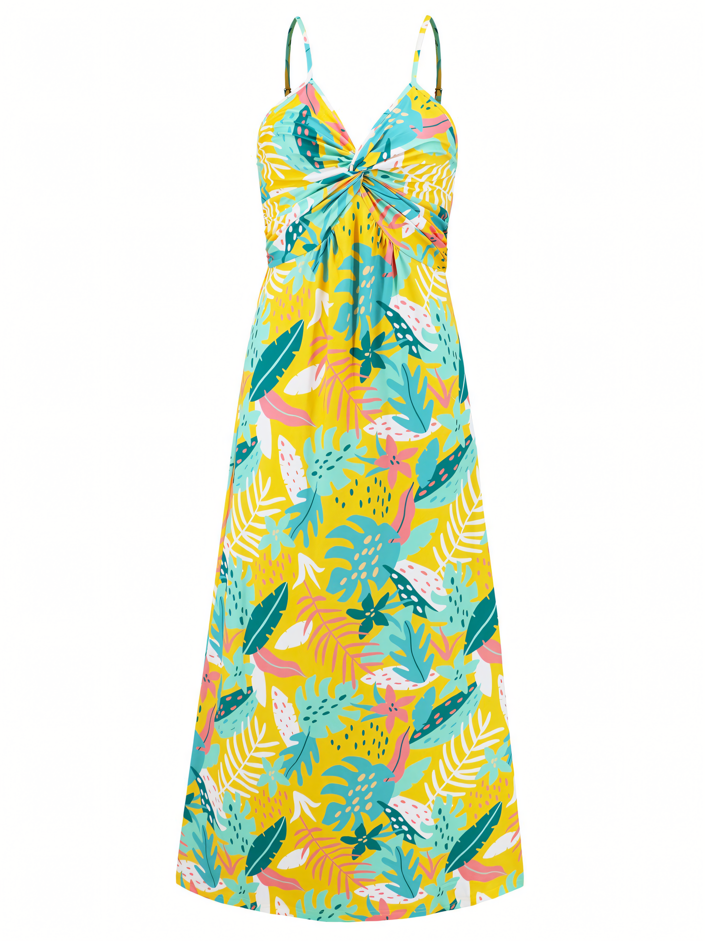 Yellow Printed Halter V-neck Maxi Dress