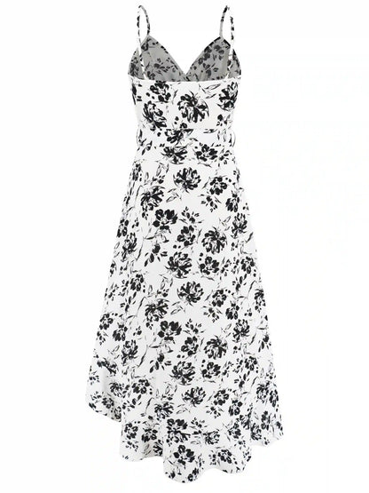 White Halter Irregular Floral Beach Maxi Dress