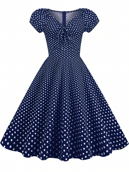 Vintage V-neck Swing Midi Dress