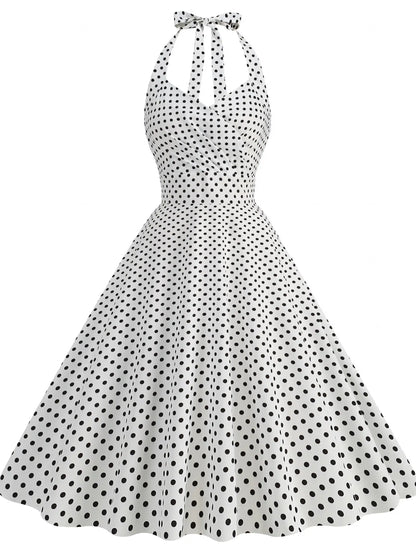 Polka Dot Printed Sexy Neck Wrap Slimming Big Hem Midi Dress