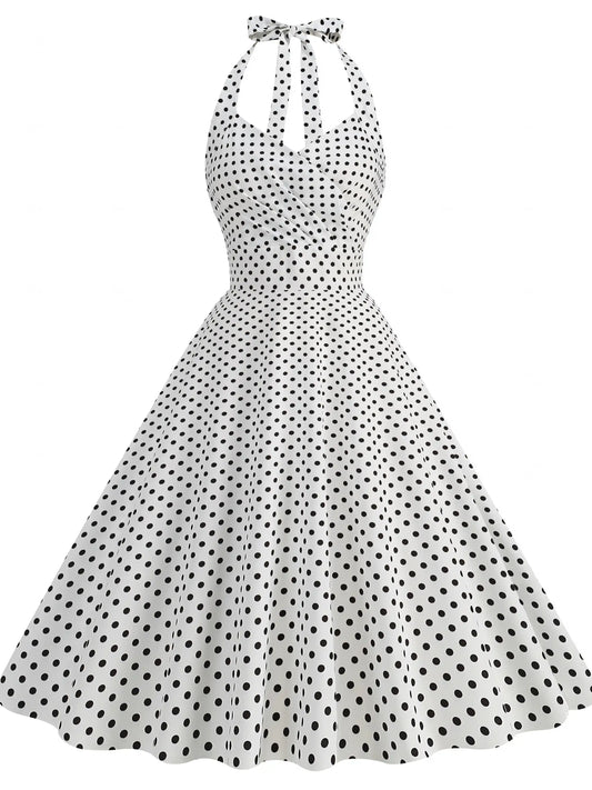 Polka Dot Printed Sexy Neck Wrap Slimming Big Hem Midi Dress