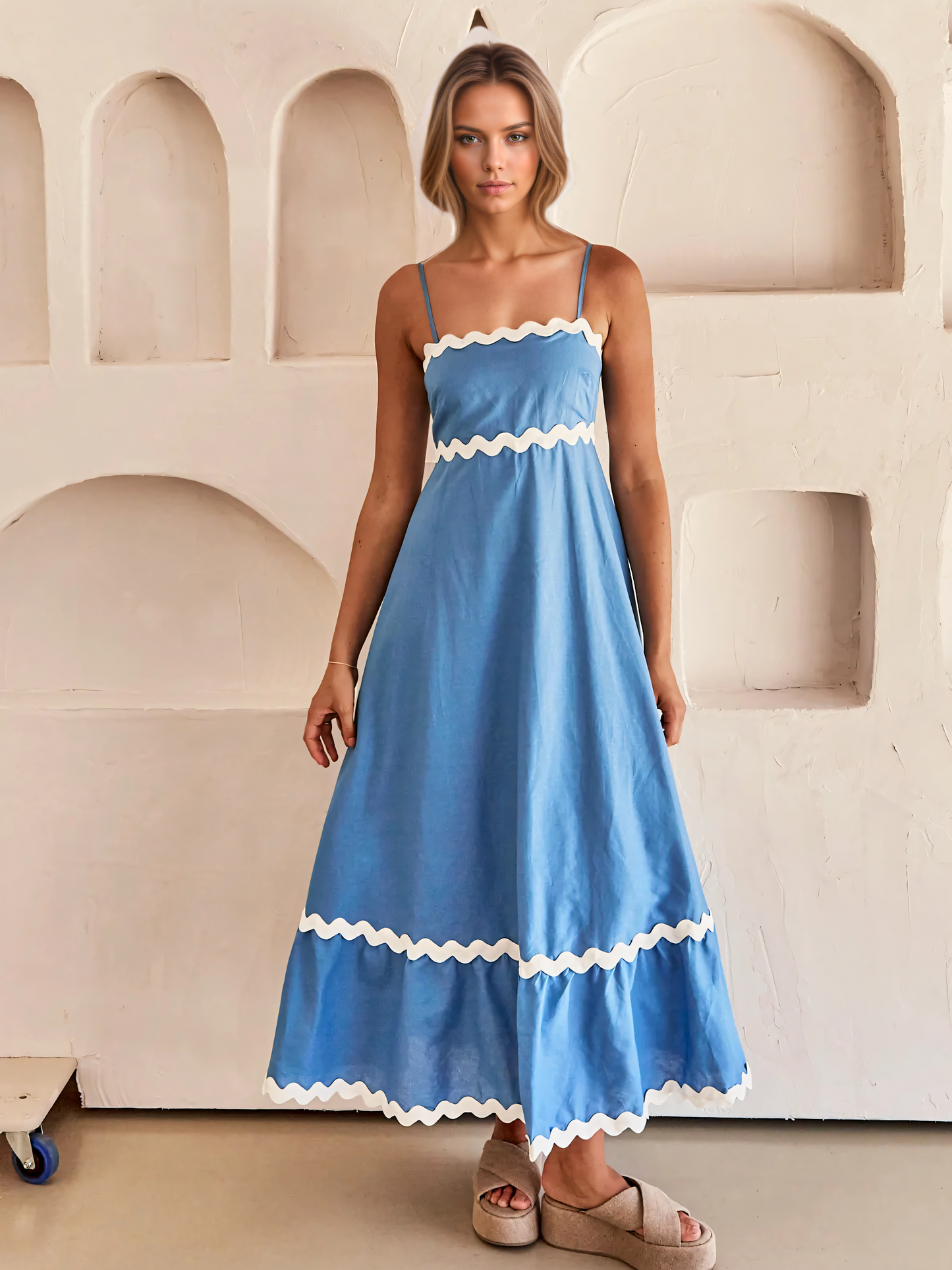 Solid Color Lace Patchwork Over-sized Swing Maxi Dress