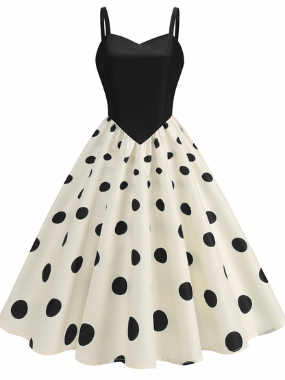 Suspenders Polka Dot Print Hem Midi Dress