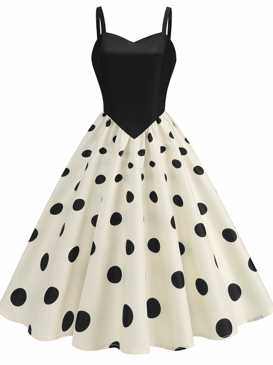 Suspenders Polka Dot Print Hem Midi Dress