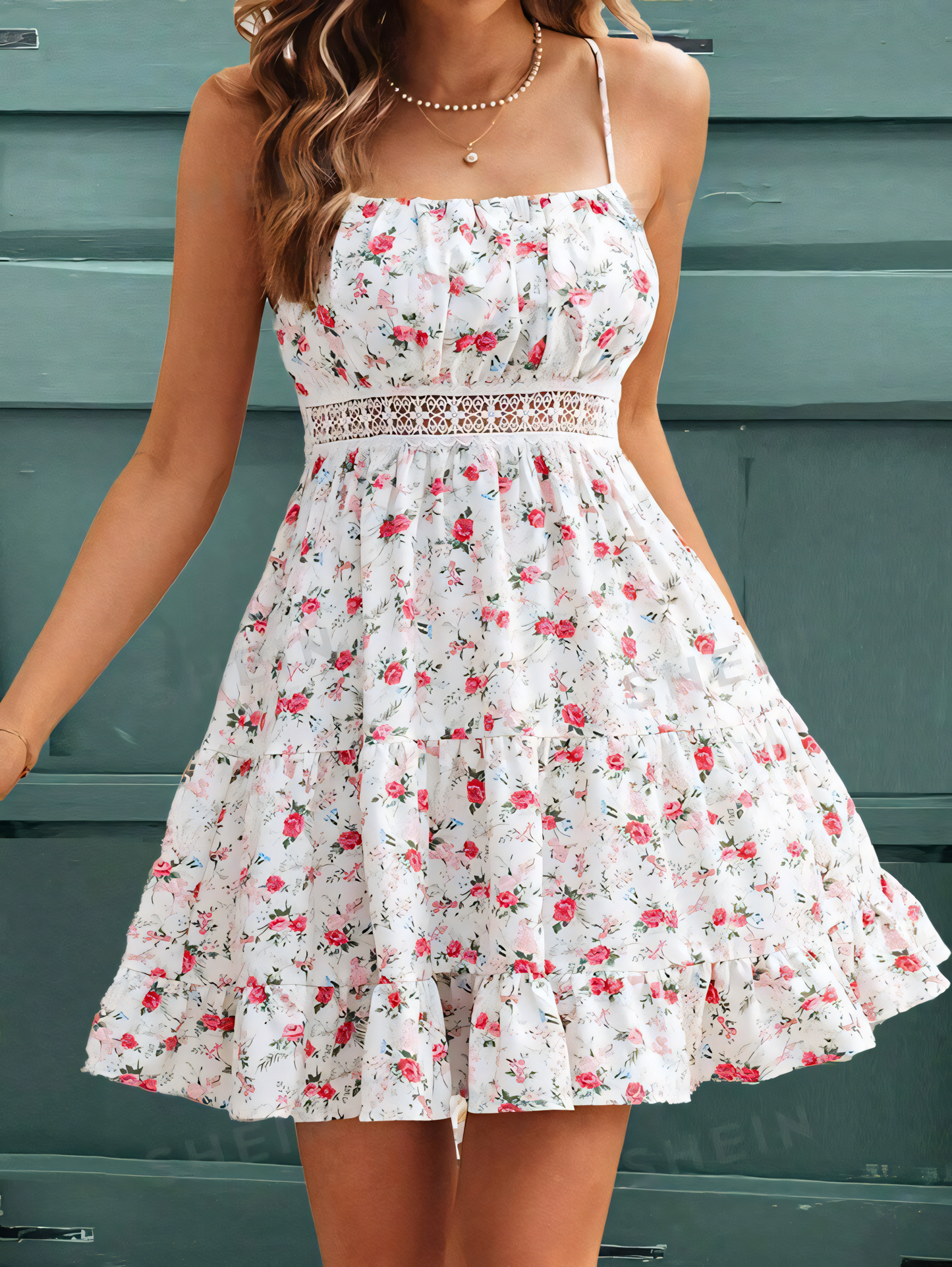 Floral Print Lace-trimmed Mini Dress