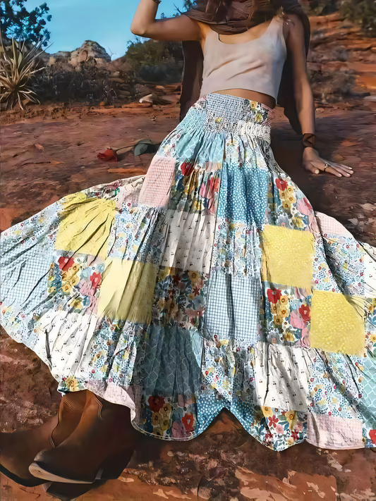 Patchwork Floral Long Skirt