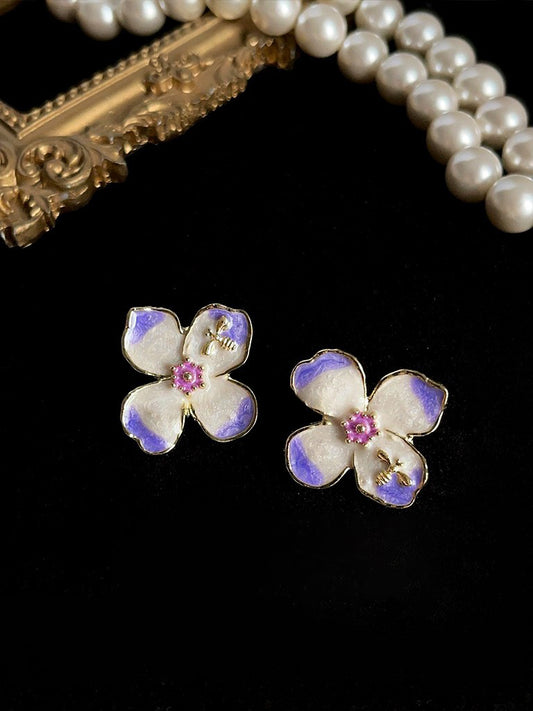 Vintage Purple Flower Earrings