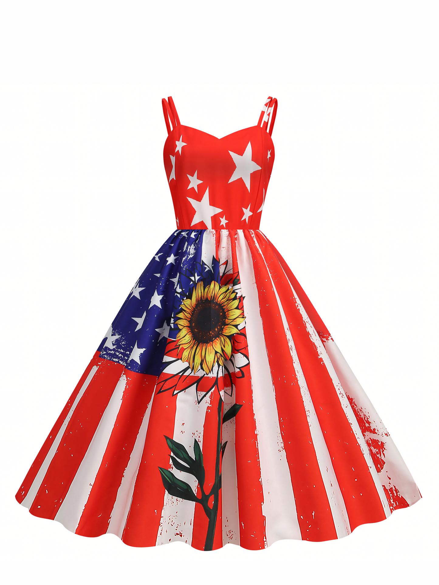 Independence Day Printed Vintage Midi Dress