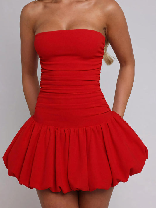 Off-the-shoulder Red Bud Mini Dress