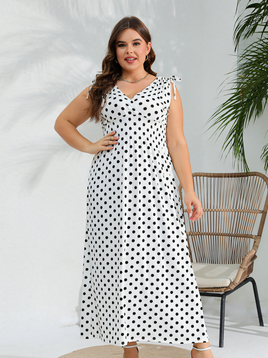 White Polka-dot Printed Slingback Maxi Dress