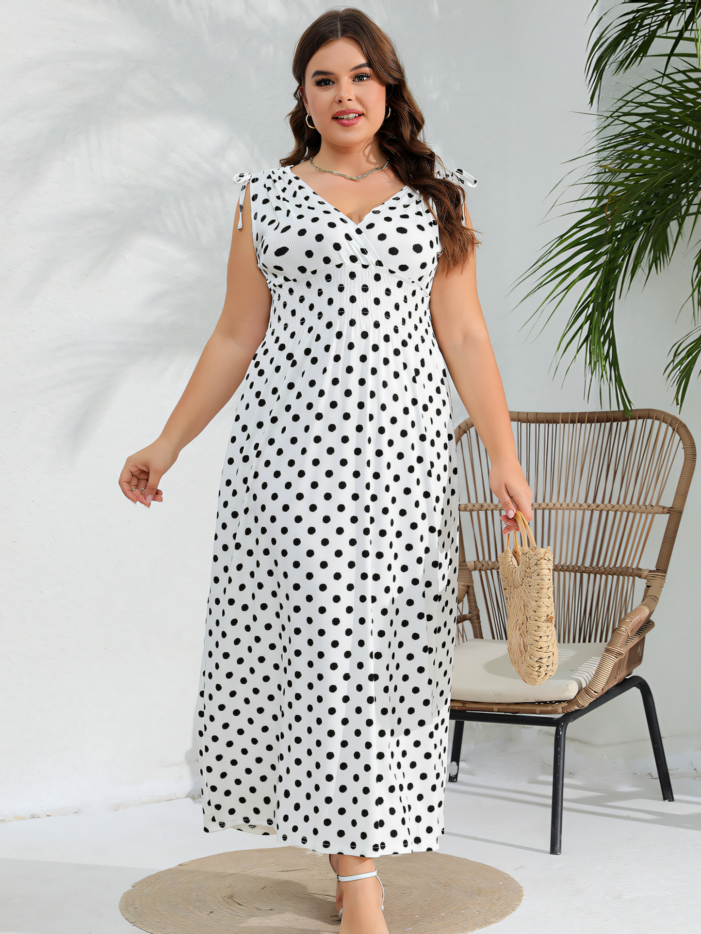 White Polka-dot Printed Slingback Maxi Dress