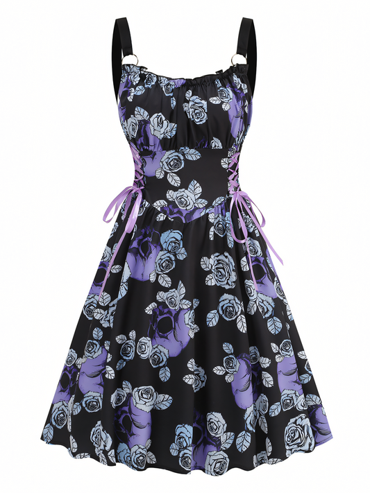 Skulls Print  Slip Midi Dress