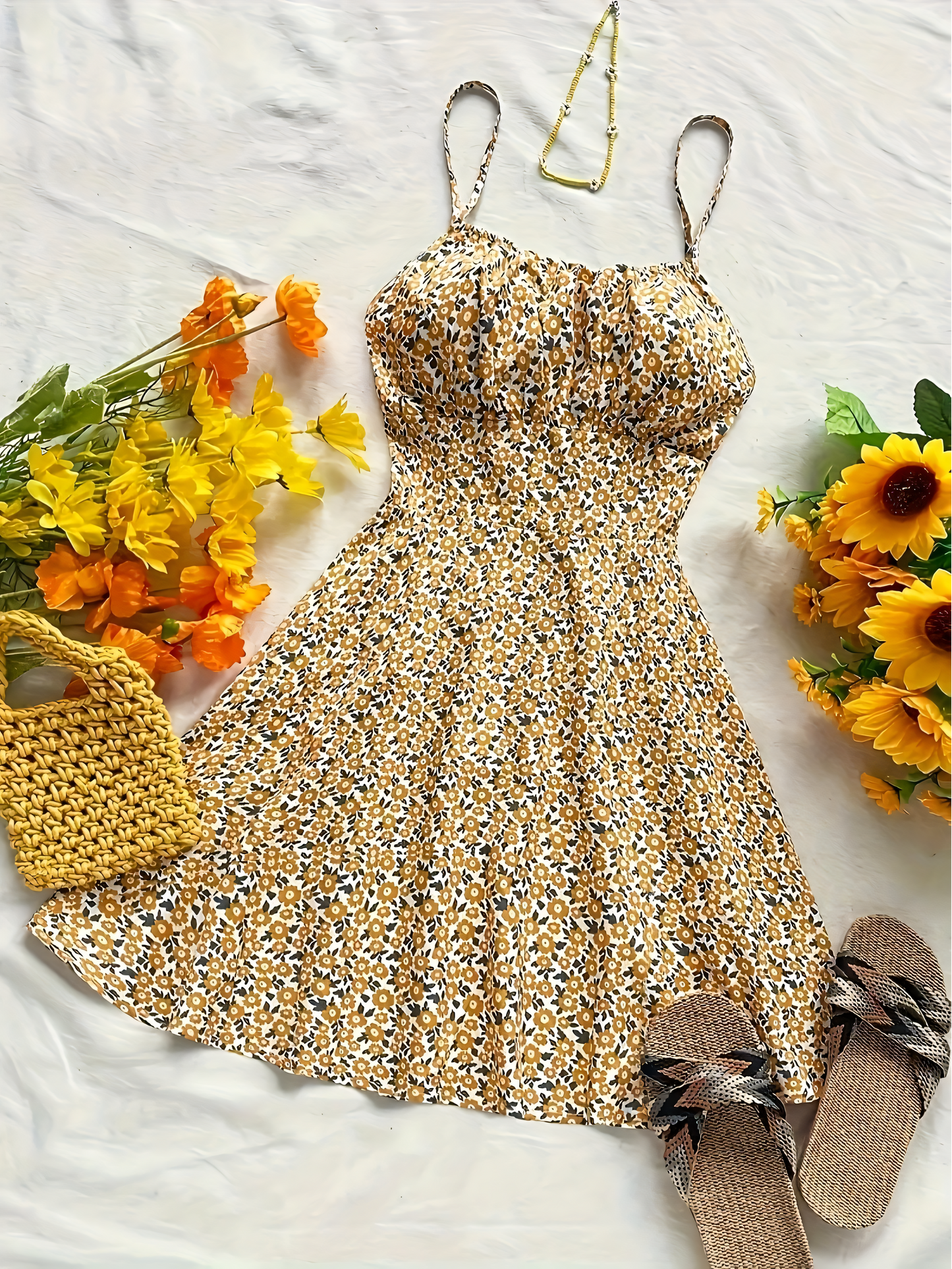 V-neck Floral Slip Mini Dress