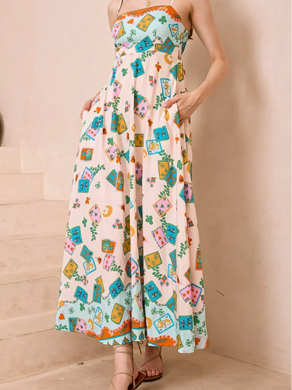 Elegant High-waist Printed Slip Casual Maxi Dress