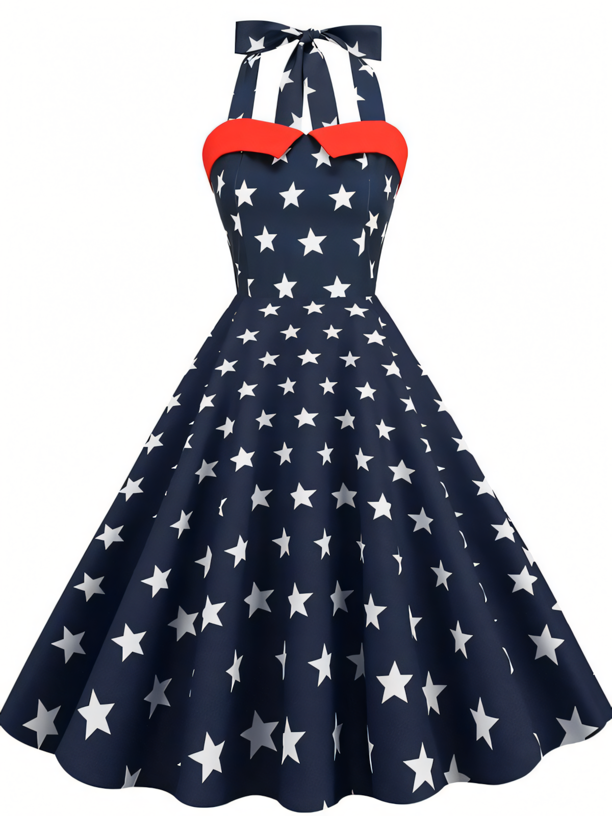 Independence Day Blue Hanging Neck Vintage Hepburn Mini Dress