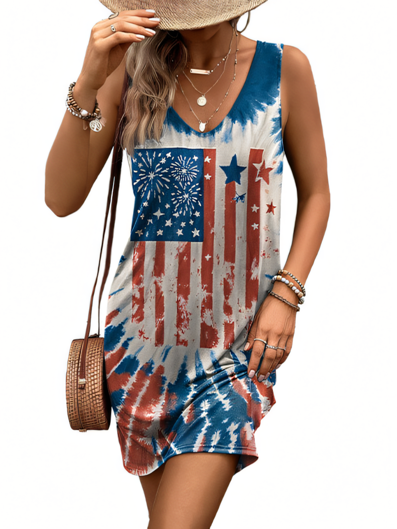 Independence Day Tie-Dye Printed Skirt Tank Mini Dress