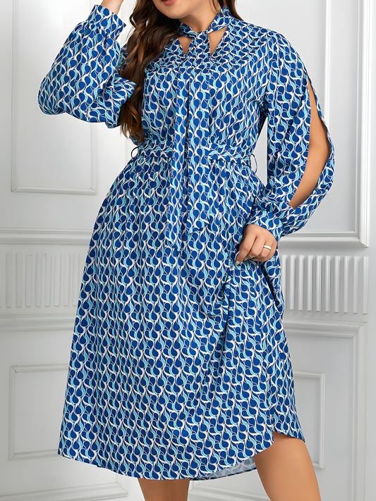 Printed Puff Sleeve Midi Dress