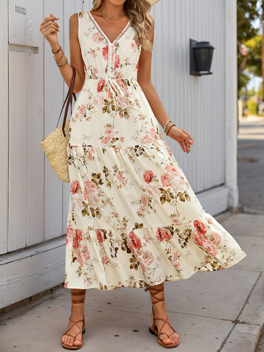 Floral Print Sleeveless Maxi Dress