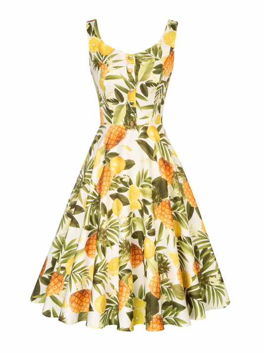 Pineapple Printed Button Midi Dress