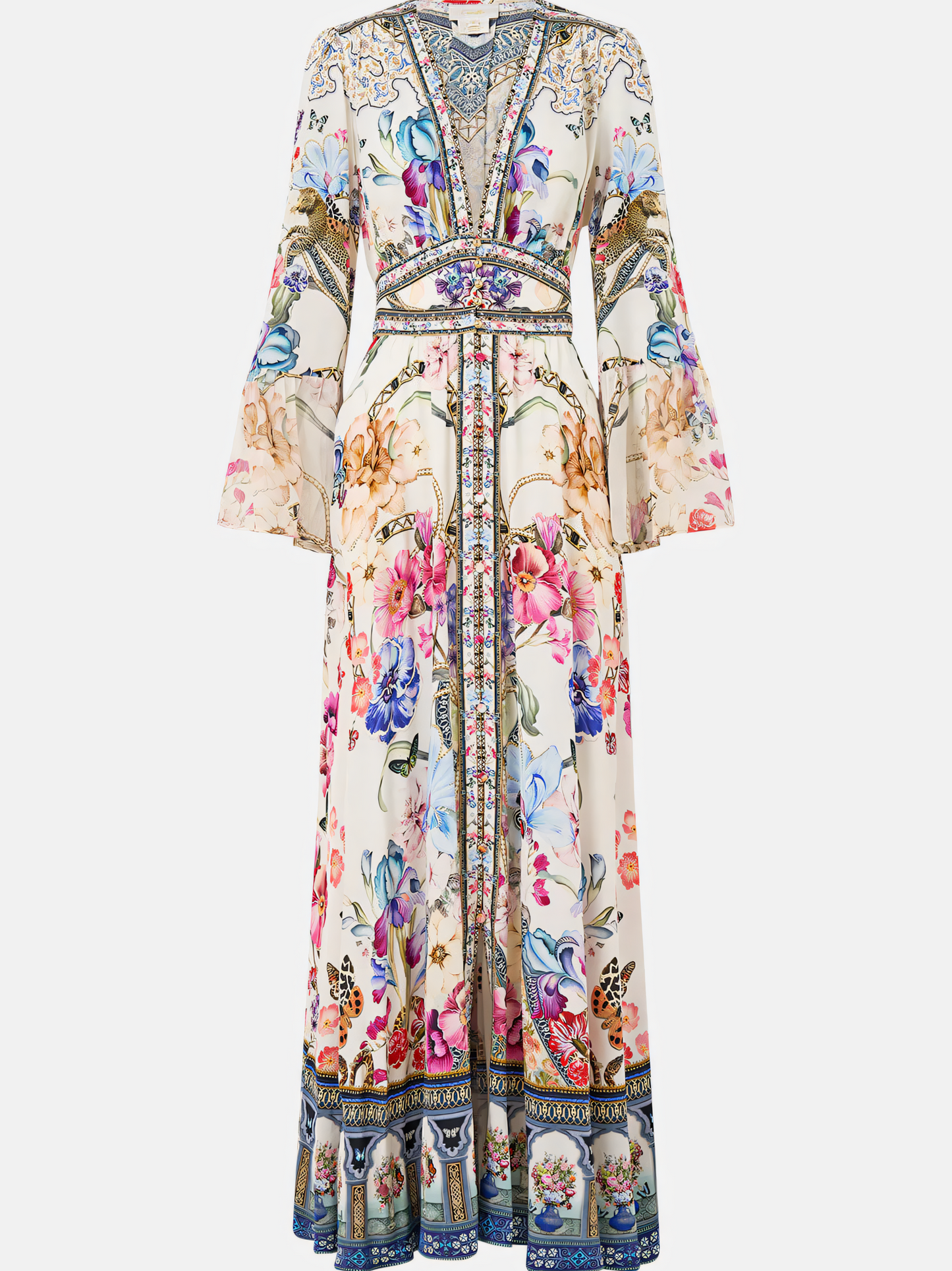 Colorful Floral Long Bubble Sleeve Maxi Dress