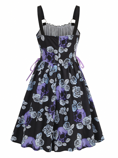 Skulls Print  Slip Midi Dress